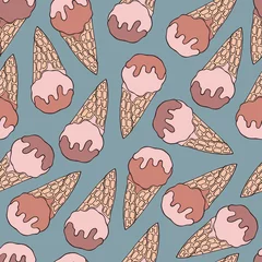 Rollo Colorful hand drawn vector ice cream seamless pattern. © Olga Skorobogatova