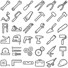 Construction tool icon collection - vector outline illustration