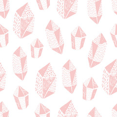 Creative seamless pattern with hand drawn pink crystals.