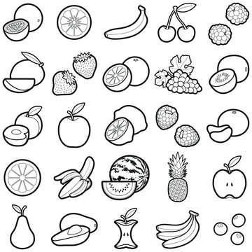 Fruit icon collection - vector outline illustration 
