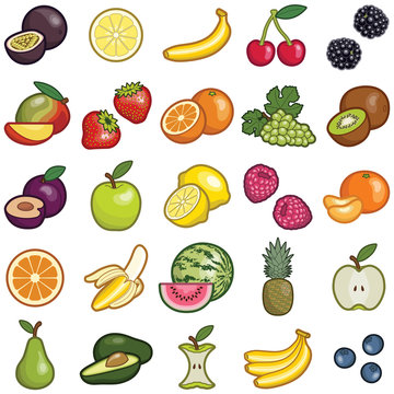 Fruit icon collection - vector color illustration 