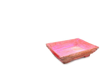 Red paper tray handmade for use on white background.