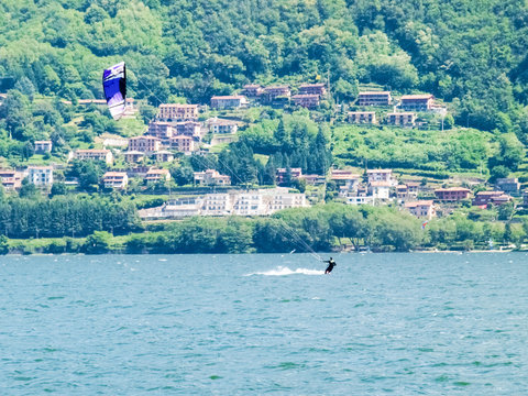 Kitesurfing action at the lake