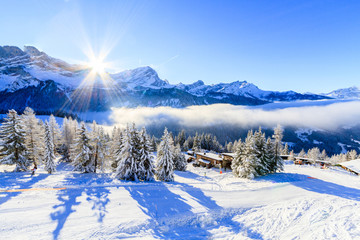 Fototapeta na wymiar A ski slope station in Villars-sur-Ollon, Switzerland