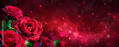 Valentine Card - Bouquet Of Red Roses On Shiny Background