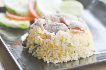 stir-fried rice or fried rice with pork and vegetable ,Thai food