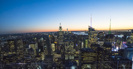 Naklejka premium New York City from Helicopter at twilight