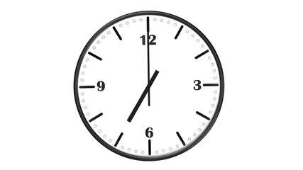 Round wall clock showing seven o'clock - isolated on white background