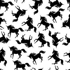 Realistic unicorn silhouette seamless pattern.