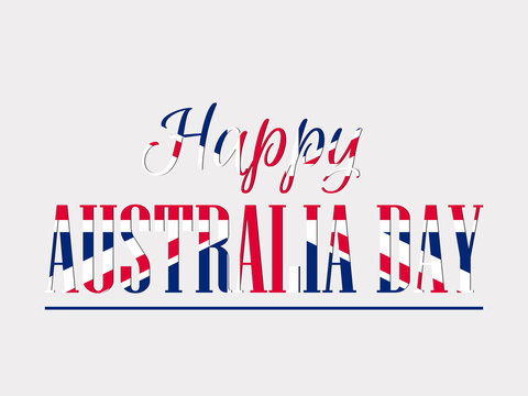Happy Australia day 26 january. Text with Australia flag pattern for greeting card. Vector illustrations.