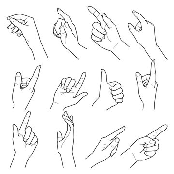 Hand collection. vector line illustration.
