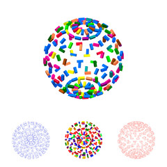 3d Sphere from particles. Isolated on white.Vector colorful illu