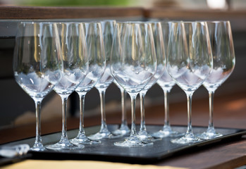 Wine glasses on the table in the restaurant