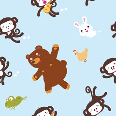 Animals pattern seamless on white background. Cartoon vector ill