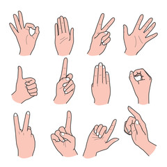 Hand collection. vector line illustration.