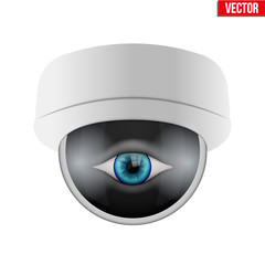 CCTV security camera with human eye. Technologies for monitoring and protection of territory. Vector Illustration isolated on white background.