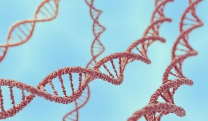 DNA double helix molecules on blue background. 3D rendered illustration.