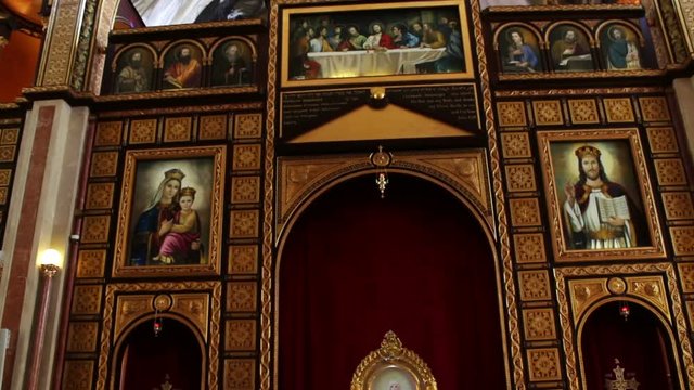 Sharm el-Sheikh, Egypt - November 30, 2016: View inside the Coptic Church on the icons and the altar