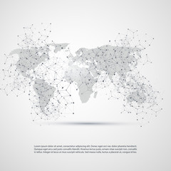 Fototapeta premium Cloud Computing and Networks with World Map - Abstract Global Digital Network Connections, Technology Concept Background, Creative Design Element Template with Transparent Geometric Grey Wire Mesh