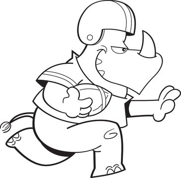 recommend clip art: Black and white illustration of a rhino playing football.