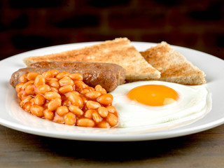 Sausage Egg and Baked Beans Cooked English Breakfast