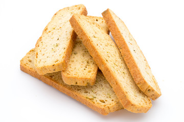 Garlic and herb bread slices. Eco food.