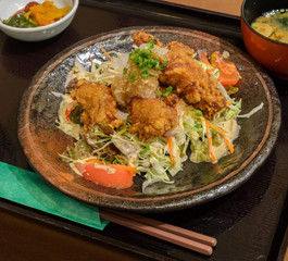 Karaage Japanese fried chicken set meal