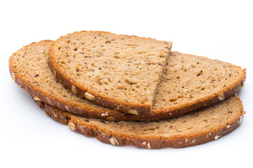 Slices of rye bread isolated on white background