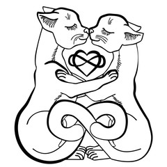 Vector illustration of cats in love infinity black and white