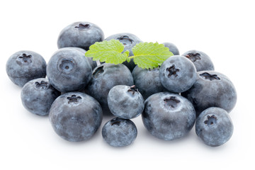 Close up of a blueberry branch isolated over white.