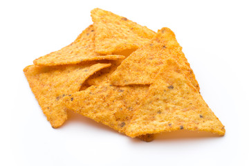 Nachos chips, isolated on white background.