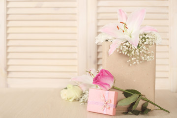 Valentine day gift and flowers
