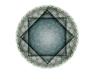 Particles of abstract fractal forms on the subject of nuclear physics science and graphic design. Geometry sacred futuristic