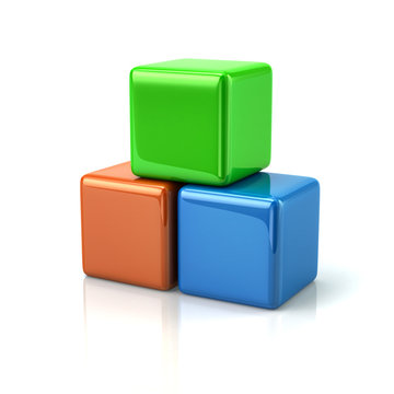 Three colorful cubes 3d rendering
