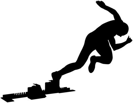 black silhouette explosive start athlete sprinter runner from starting blocks