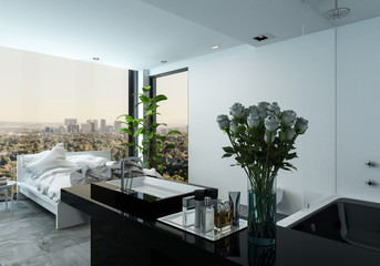 Modern urban studio apartment with city view