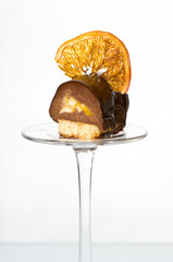 Dessert with cake and orange