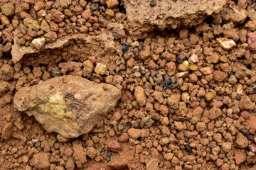 Laterite soil textured background and is mostly of the iron oxide and aluminum.
