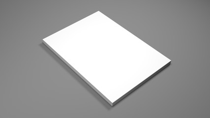 White A4 paper sheets on gray background. High resolution 3d render. Personal branding mockup template. Soft shadow. - 132730398