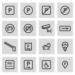 Vector line parking icons set