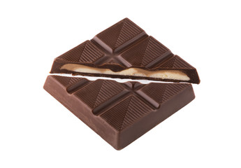 Dark Chocolate piece isolated at white background
