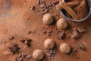 Chocolate truffles with cocoa powder