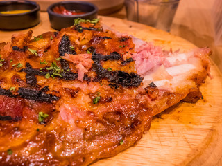 BBQ rib serve on wood board.