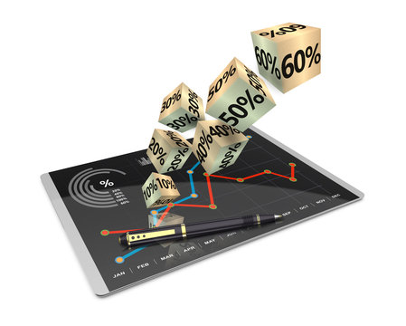 Economic Development Chart. Flying Packages Of Symbol Percent. Growth Of Prices On Stock Markets. Rising Costs Chart.