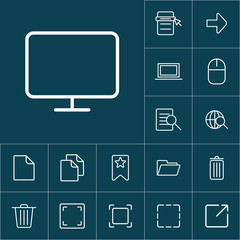 Fototapeta na wymiar thin line computer monitor, tv icon on blue background, web icon