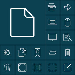 thin line document, blank icon on blue background, web icons set