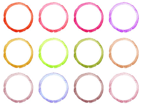Set of Hand drawn watercolor circle frames.