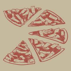 Vintage pizza slice. Vintage illustration.