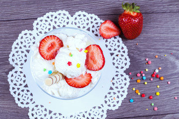 Glass sundae with tasty milk ice-cream