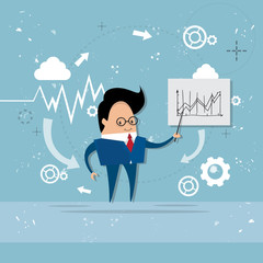 Business Man Showing Finance Chart Graph Report Vector Illustration
